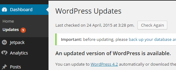 How to update WordPress 4.2 release 